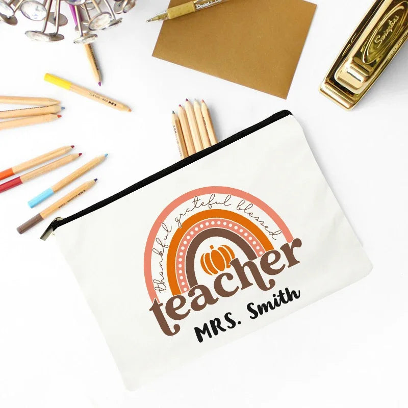 Personalised Thanksgiving Gift  Thankful Teacher Canvas Cosmetic