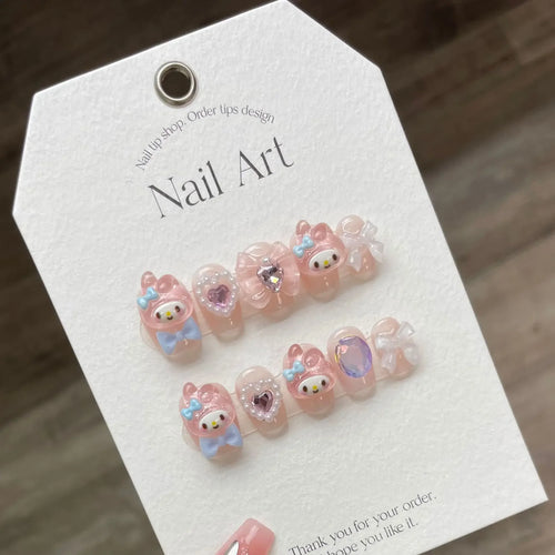 10pcs Japanese Cute Melody Press on Nails Sanrio Kawaii Fake Nails