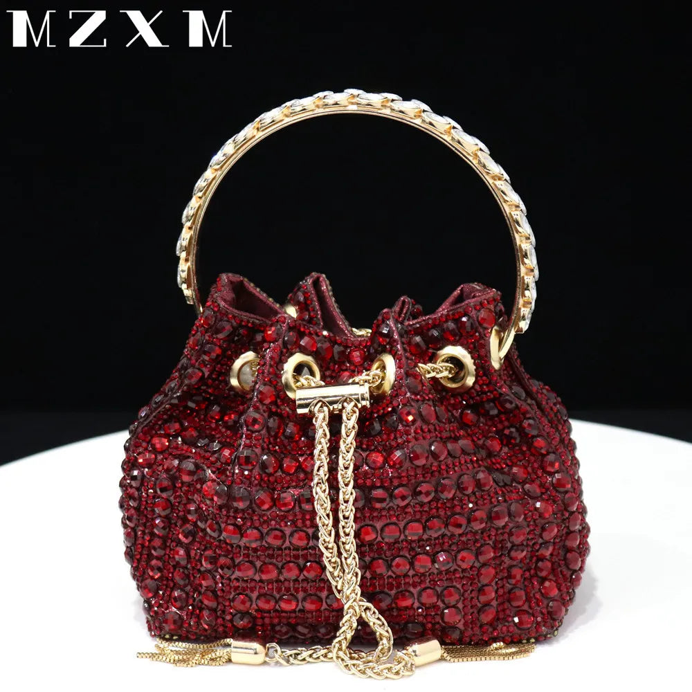 Rhinestones Women Evening Bags Bucket Design Party Day Clutch Soft