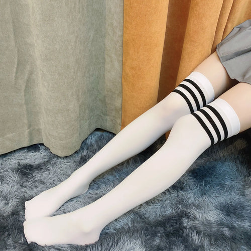 Sexy Black White Striped Long Socks Women Over Knee Thigh High Socks