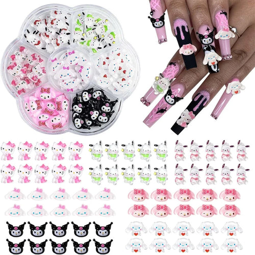 70Pcs/Box or 50Pcs/Bag Hello Kitty Kuromi Nail Art Supplies 3D Kawaii