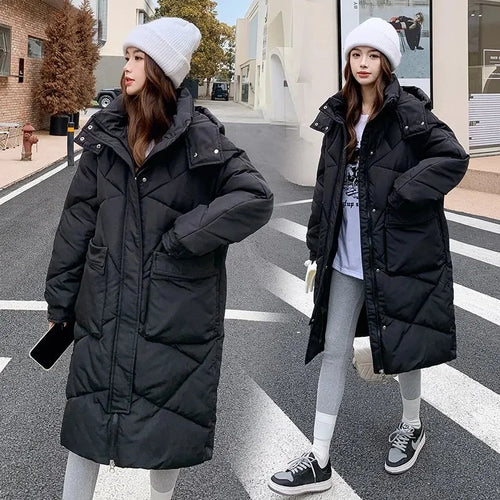 2023 New Women Winter Parkas Long Jacket Zipper Loose Puffer Parka