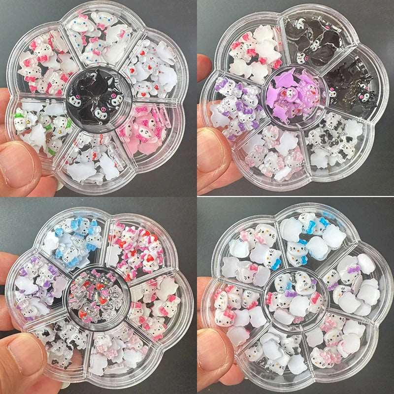 70Pcs/Box or 50Pcs/Bag Hello Kitty Kuromi Nail Art Supplies 3D Kawaii