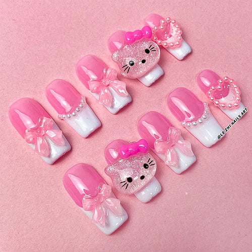 Kawaii Y2K Cartoon Handmade Fake Nails Hello Kitty Mymelody Kuromi