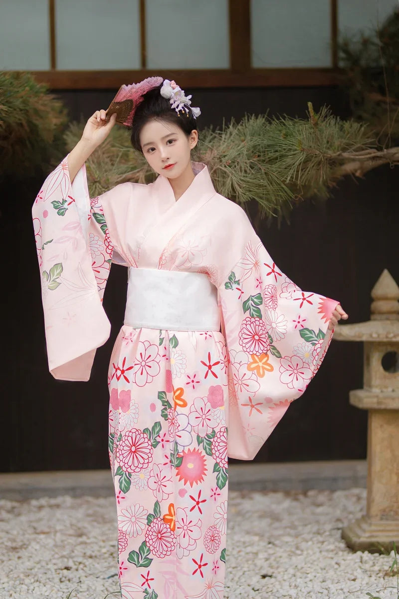 Japanese Traditional Dress Women Kawaii Pink Sakura Kimono Cardigan