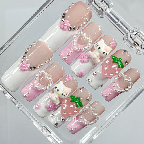 Kawaii Y2K Cartoon Handmade Fake Nails Hello Kitty Mymelody Kuromi