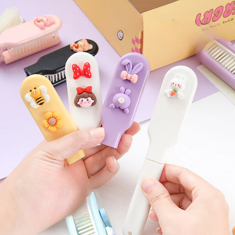 Cute Cartoon Mini Folding Comb Portable Small Comb Ladies Long Hair