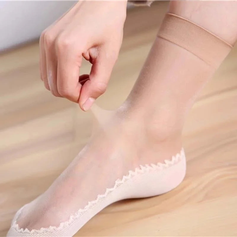 20pcs=10 Pairs Spring Summer Women Soft Socks Thin Silk Socks Non-Slip