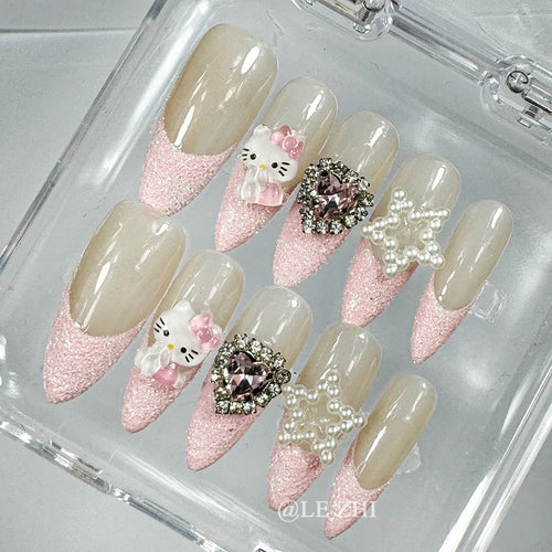 Kawaii Y2K Cartoon Handmade Fake Nails Hello Kitty Mymelody Kuromi