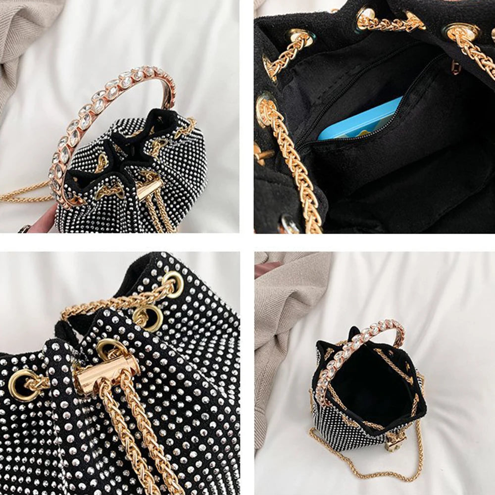 Candy Color Diamonds Bucket Bag Round Handle Handbags Drawstring