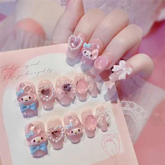 Sanrio My Melody False Nails Cute Cartoon Women Charm Finish Product