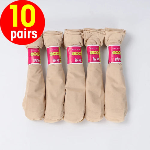 Summer Skin Color Transparent Thin Women Crystal Silk Socks Nylon