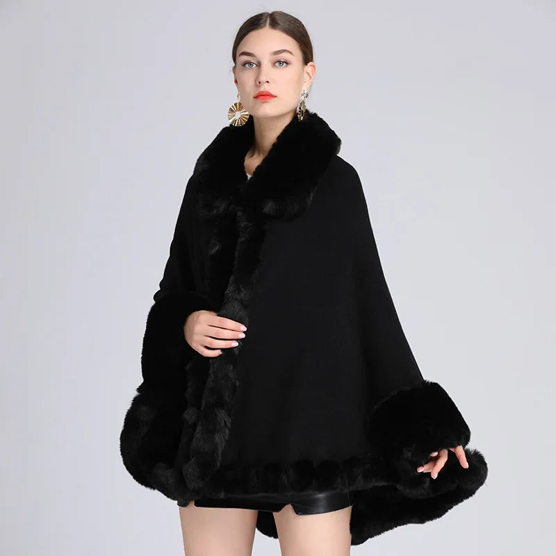 5 Color Winter Batwing Sleeves Cloak Women Warm White String Faux