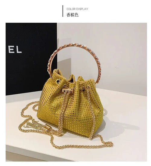 Candy Color Diamonds Bucket Bag Round Handle Handbags Drawstring