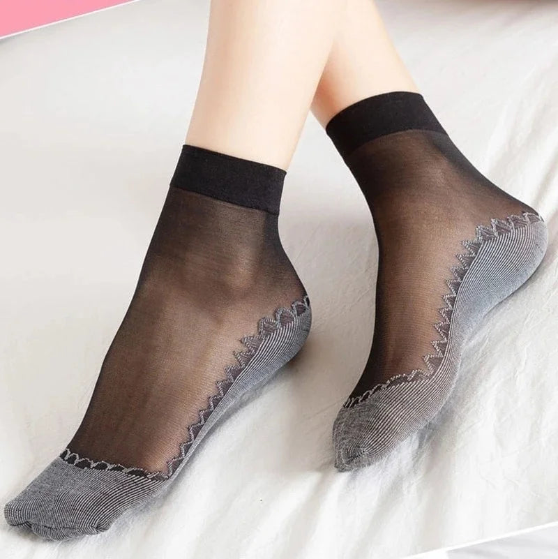 20pcs=10 Pairs Spring Summer Women Soft Socks Thin Silk Socks Non-Slip