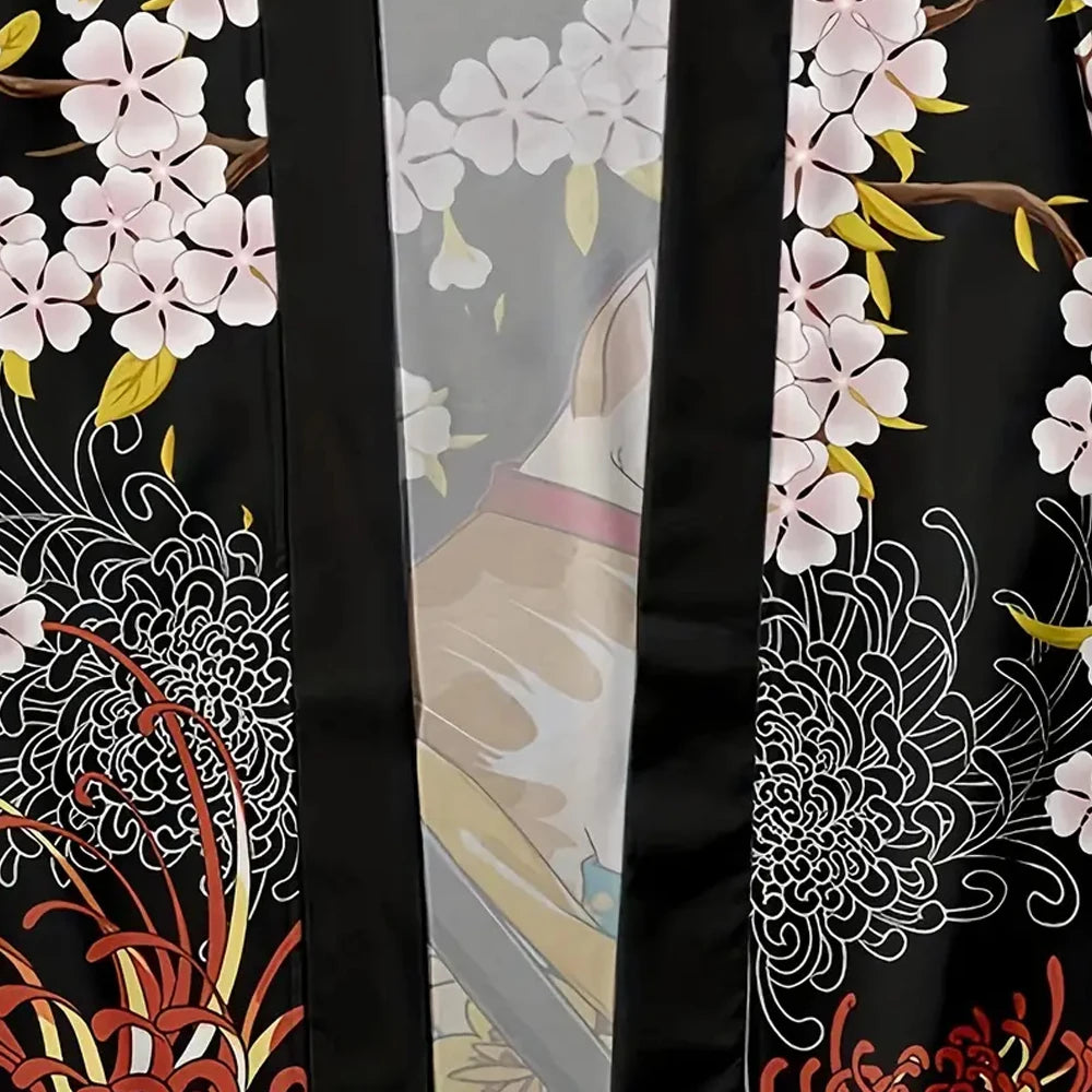 Japanese Cat Print Kimono Adult Yukata Samurai Kimonos Shirt Clothing