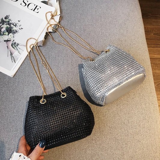 Trendy Rhinestone Bucket Bag Women'S Underarm Bag Evening Party