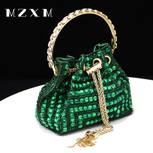 Rhinestones Women Evening Bags Bucket Design Party Day Clutch Soft