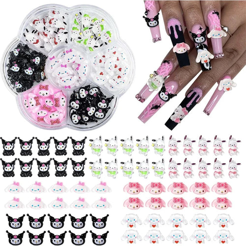 70Pcs/Box or 50Pcs/Bag Hello Kitty Kuromi Nail Art Supplies 3D Kawaii