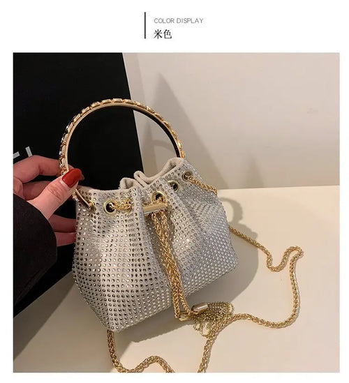 Candy Color Diamonds Bucket Bag Round Handle Handbags Drawstring