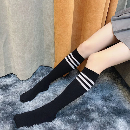 Sexy Black White Striped Long Socks Women Over Knee Thigh High Socks