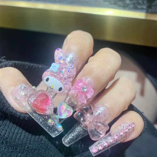 Kawaii 3D Cartoon Pure Handmade Fake Nails Hello Kitty Cinnamoroll