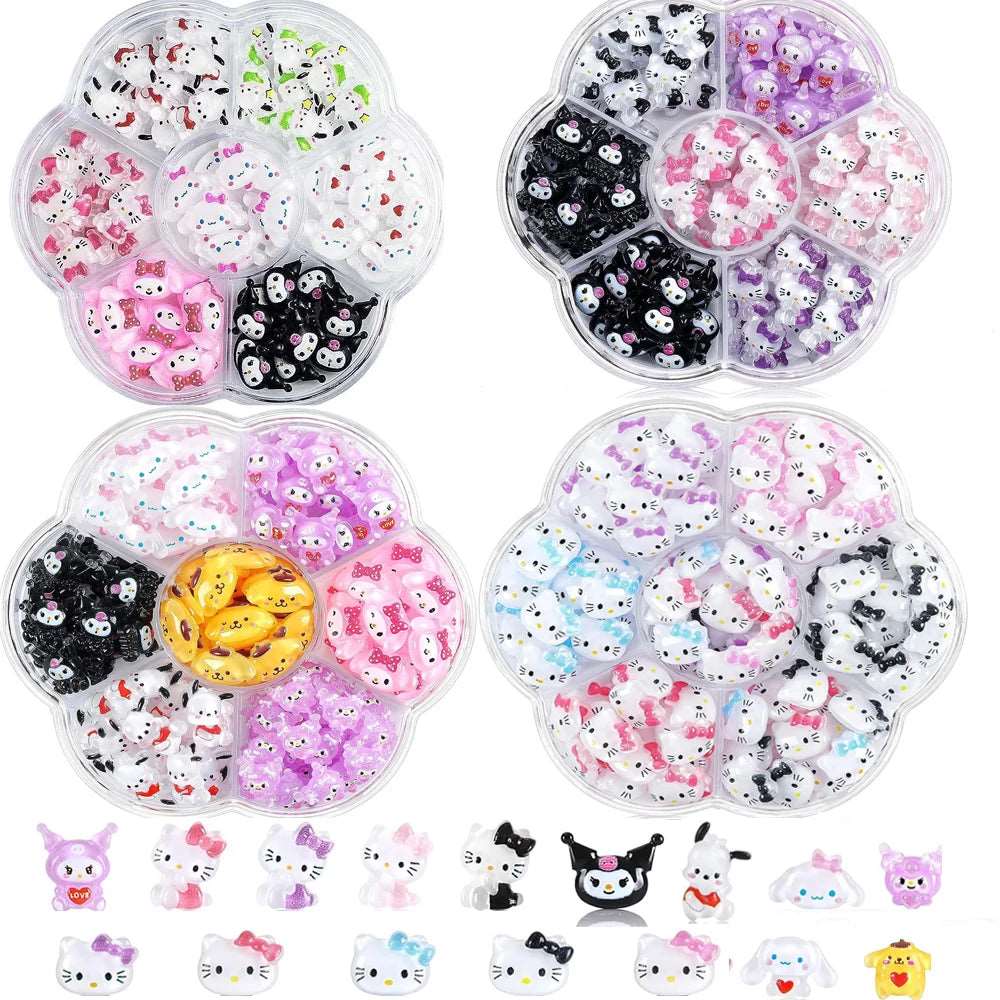 70Pcs/Box or 50Pcs/Bag Hello Kitty Kuromi Nail Art Supplies 3D Kawaii