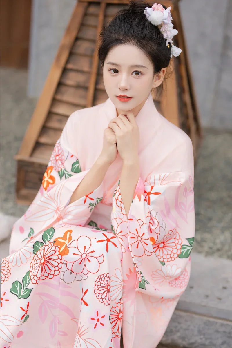 Japanese Traditional Dress Women Kawaii Pink Sakura Kimono Cardigan