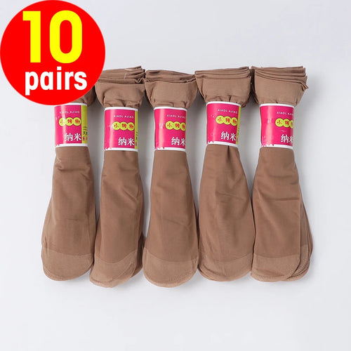 Summer Skin Color Transparent Thin Women Crystal Silk Socks Nylon