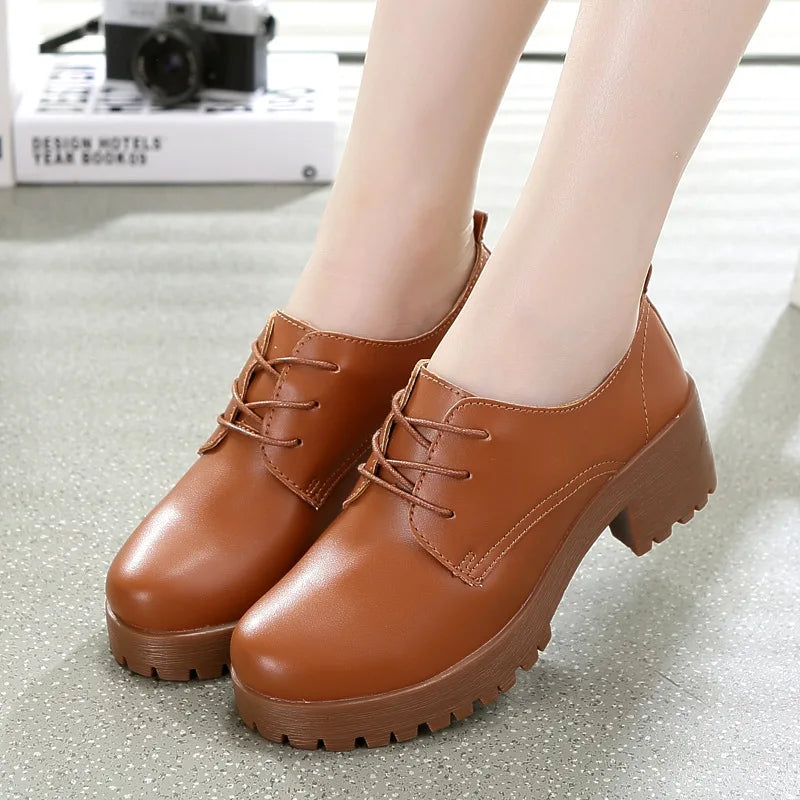 Spring\winter British Style Split Leather Women Square Heel Flat