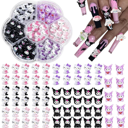 70Pcs/Box or 50Pcs/Bag Hello Kitty Kuromi Nail Art Supplies 3D Kawaii