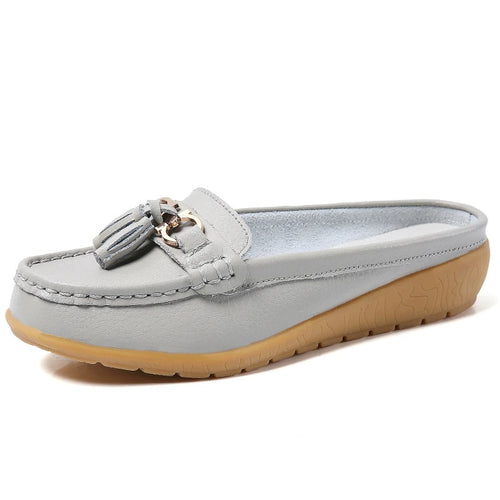 Summer Genuine Leather Women Flats Hollow Slip On Leather Loafers