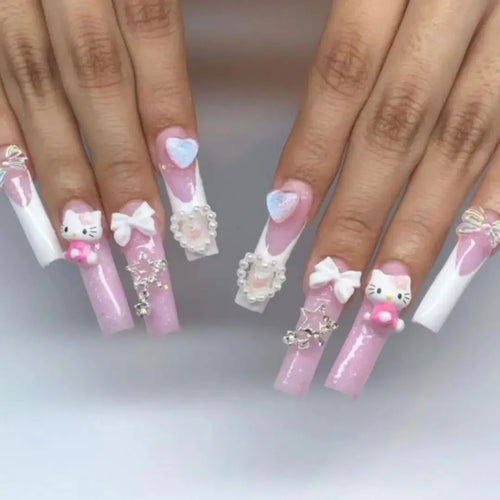 40 Style Hello Kitty Nails Charm Wearing Armor Y2K False Nail Europe