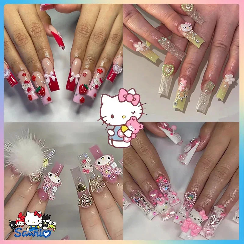 40 Style Hello Kitty Nails Charm Wearing Armor Y2K False Nail Europe