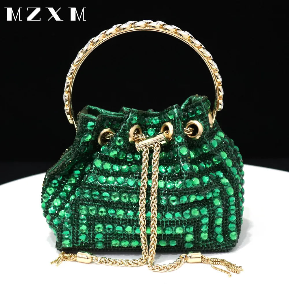 Rhinestones Women Evening Bags Bucket Design Party Day Clutch Soft