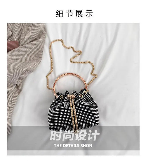 Candy Color Diamonds Bucket Bag Round Handle Handbags Drawstring