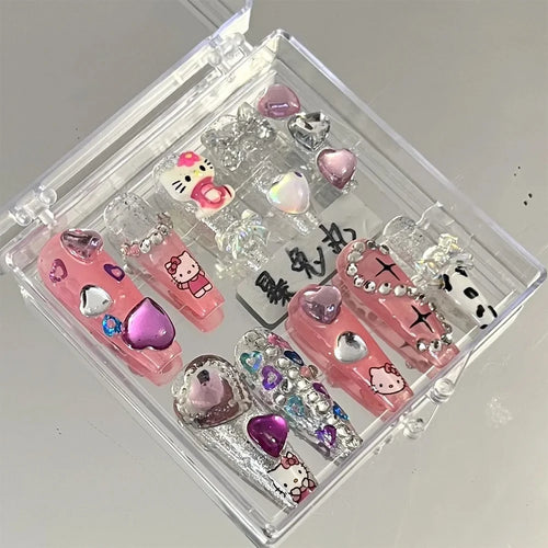 Kawaii 3D Cartoon Pure Handmade Fake Nails Hello Kitty Cinnamoroll