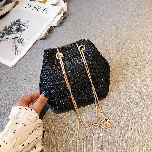 Trendy Rhinestone Bucket Bag Women'S Underarm Bag Evening Party