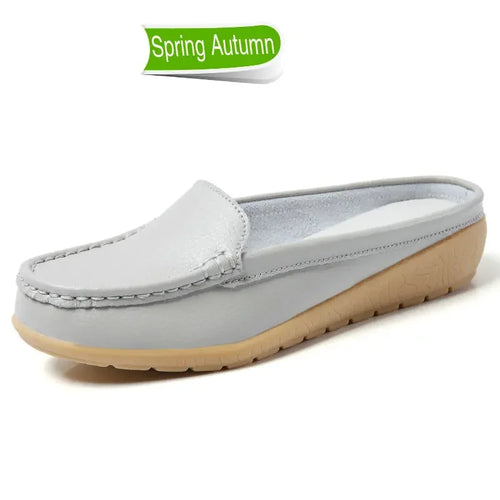 Summer Genuine Leather Women Flats Hollow Slip On Leather Loafers