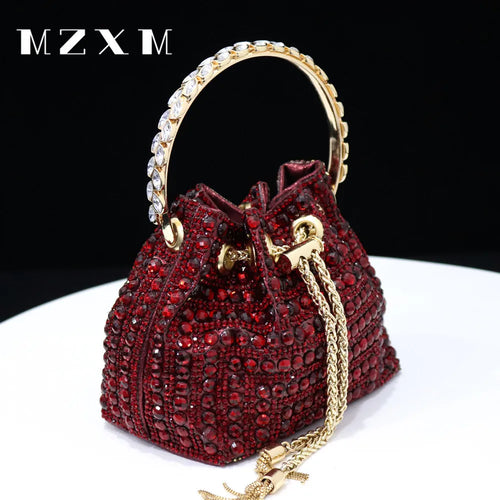 Rhinestones Women Evening Bags Bucket Design Party Day Clutch Soft