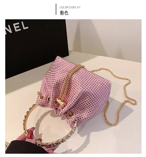 Candy Color Diamonds Bucket Bag Round Handle Handbags Drawstring