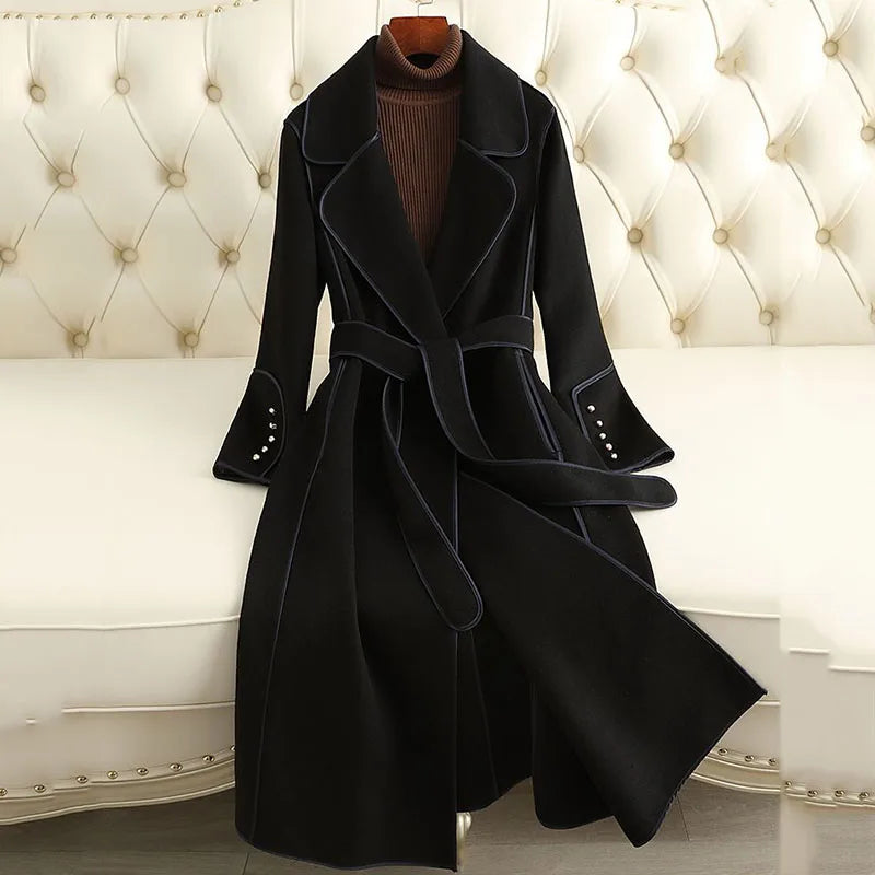 New Women's Double-Faced Woolen Jacket Spring Autumn Long Woolen Coat