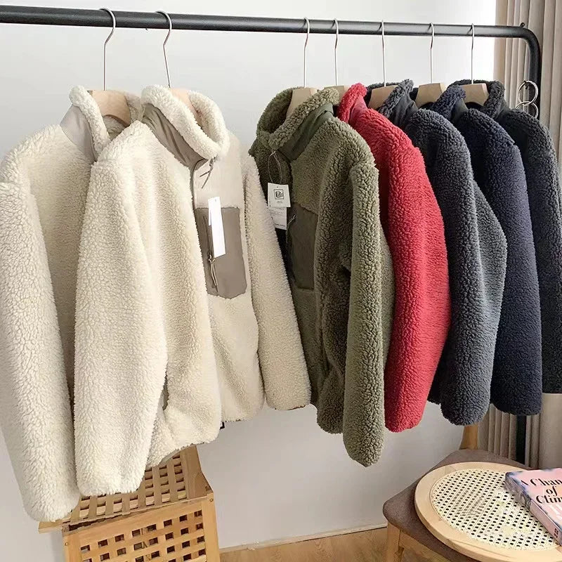 Fashion Lamb Plush Jacket Women's Autumn Winter New Pocket Zipper Long