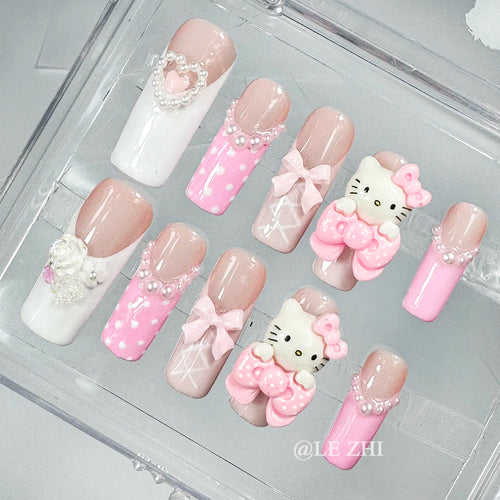 Kawaii Y2K Cartoon Handmade Fake Nails Hello Kitty Mymelody Kuromi