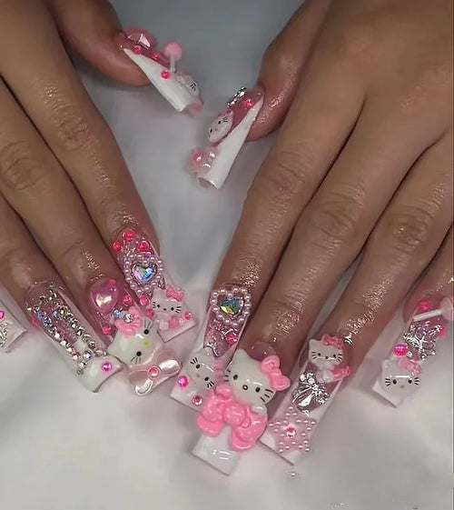 40 Style Hello Kitty Nails Charm Wearing Armor Y2K False Nail Europe