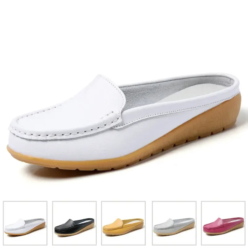 Summer Genuine Leather Women Flats Hollow Slip On Leather Loafers