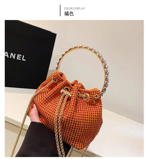 Candy Color Diamonds Bucket Bag Round Handle Handbags Drawstring