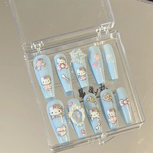 Kawaii 3D Cartoon Pure Handmade Fake Nails Hello Kitty Cinnamoroll