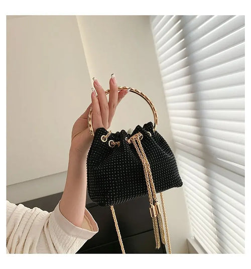 Candy Color Diamonds Bucket Bag Round Handle Handbags Drawstring