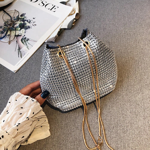 Trendy Rhinestone Bucket Bag Women'S Underarm Bag Evening Party